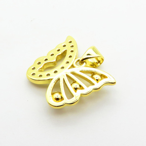 Brass Micro Pave Cubic Zirconia Pendants,with Plastic Imitation Pearls,Butterfly,Plated Gold,15x19mm,Hole:2mm,about 1.9g/pc,5 pcs/package,XFPC06453aajl-L024