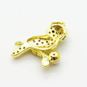 Brass Micro Pave Cubic Zirconia Pendants,with Plastic Imitation Pearls,Owl,Plated Gold,23x16mm,Hole:2mm,about 2.3g/pc,5 pcs/package,XFPC06465aajl-L024