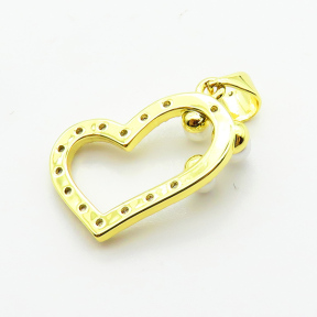 Brass Micro Pave Cubic Zirconia Pendants,with Plastic Imitation Pearls,Heart,Plated Gold,16x20mm,Hole:2mm,about 1.5g/pc,5 pcs/package,XFPC06471aajl-L024