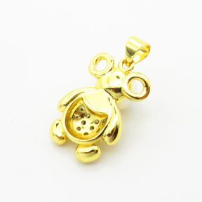 Brass Micro Pave Cubic Zirconia Pendants,with Plastic Imitation Pearls,Bear,Plated Gold,20x15mm,Hole:2mm,about 3.7g/pc,5 pcs/package,XFPC06486aajl-L024