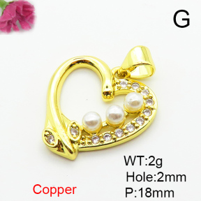 Brass Micro Pave Cubic Zirconia Pendants,with Plastic Imitation Pearls,Heart & Snake,Plated Gold,18mm,Hole:2mm,about 2g/pc,5 pcs/package,XFPC06507aajl-L024