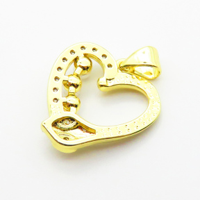 Brass Micro Pave Cubic Zirconia Pendants,with Plastic Imitation Pearls,Heart & Snake,Plated Gold,18mm,Hole:2mm,about 2g/pc,5 pcs/package,XFPC06507aajl-L024