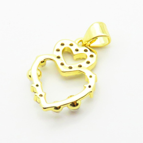Brass Micro Pave Cubic Zirconia Pendants,with Plastic Imitation Pearls,Heart,Plated Gold,18x14mm,Hole:2mm,about 1.3g/pc,5 pcs/package,XFPC06540aajl-L024