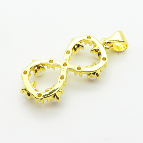Brass Micro Pave Cubic Zirconia Pendants,with Plastic Imitation Pearls,Infinity,Plated Gold,24x13mm,Hole:2mm,about 1.6g/pc,5 pcs/package,XFPC06558aajl-L024
