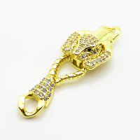 Brass Micro Pave Cubic Zirconia Links Connectors,Leopard Head,Plated Gold,17x16mm 22x11mm,Hole:4mm,about 5.1g/pc,5 pcs/package,XFL02454ablb-L002