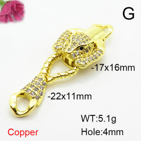 Brass Micro Pave Cubic Zirconia Links Connectors,Leopard Head,Plated Gold,17x16mm 22x11mm,Hole:4mm,about 5.1g/pc,5 pcs/package,XFL02454ablb-L002