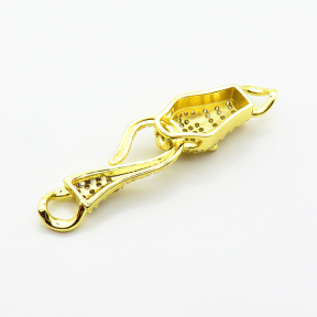 Brass Micro Pave Cubic Zirconia Links Connectors,Leopard Head,Plated Gold,18x11mm 22x11mm,Hole:4mm,about 4.1g/pc,5 pcs/package,XFL02457ablb-L002