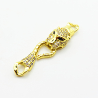 Brass Micro Pave Cubic Zirconia Links Connectors,Leopard Head,Plated Gold,18x11mm 22x11mm,Hole:4mm,about 4.5g/pc,5 pcs/package,XFL02460ablb-L002