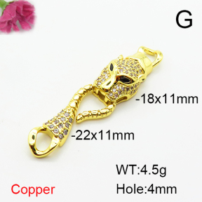 Brass Micro Pave Cubic Zirconia Links Connectors,Leopard Head,Plated Gold,18x11mm 22x11mm,Hole:4mm,about 4.5g/pc,5 pcs/package,XFL02460ablb-L002