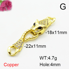 Brass Micro Pave Cubic Zirconia Links Connectors,Leopard Head,Plated Gold,18x11mm 22x11mm,Hole:4mm,about 4.7g/pc,5 pcs/package,XFL02463ablb-L002