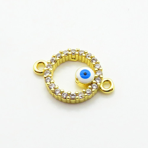 Brass Micro Pave Cubic Zirconia Links Connectors,with Enamel,Round,Devil's Eye,Plated Gold,12mm,Hole:2mm,about 1g/pc,5 pcs/package,XFL02466vail-L002