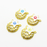 Brass Micro Pave Cubic Zirconia Links Connectors,with Enamel,Star,Devil's Eye,Plated Gold,Mixed Color,21x17mm,Hole:2mm,about 3.4g/pc,5 pcs/package,XFL02469aajl-L002