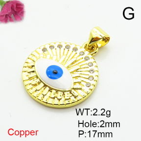 Brass Micro Pave Cubic Zirconia Pendants,with Enamel,Round,Devil's Eye,Plated Gold,17mm,Hole:2mm,about 2.2g/pc,5 pcs/package,XFPC06783vail-L002