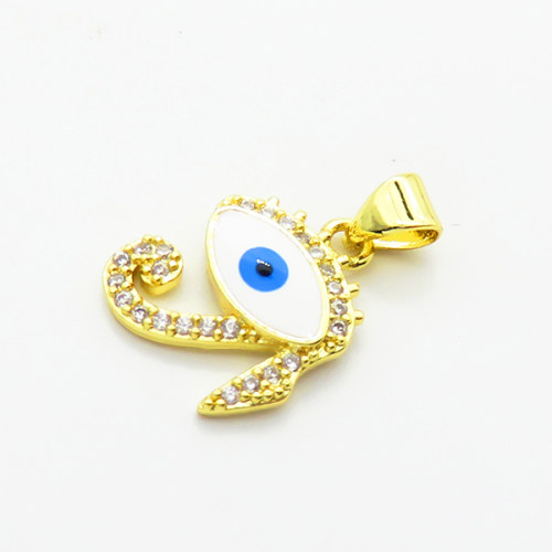 Brass Micro Pave Cubic Zirconia Pendants,with Enamel,Devil's Eye,Plated Gold,14mm,Hole:2mm,about 1.3g/pc,5 pcs/package,XFPC06786vail-L002