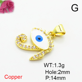 Brass Micro Pave Cubic Zirconia Pendants,with Enamel,Devil's Eye,Plated Gold,14mm,Hole:2mm,about 1.3g/pc,5 pcs/package,XFPC06786vail-L002