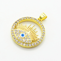 Brass Micro Pave Cubic Zirconia Pendants,with Enamel,Round,Devil's Eye,Plated Gold,21mm,Hole:2mm,about 3.2g/pc,5 pcs/package,XFPC06792aajl-L002