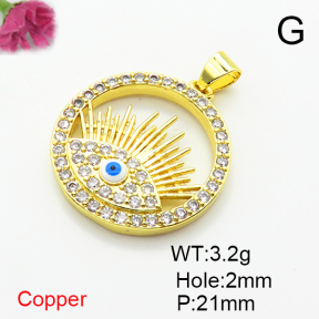 Brass Micro Pave Cubic Zirconia Pendants,with Enamel,Round,Devil's Eye,Plated Gold,21mm,Hole:2mm,about 3.2g/pc,5 pcs/package,XFPC06792aajl-L002