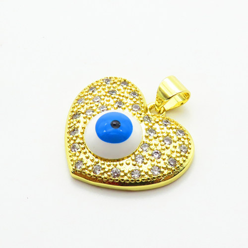 Brass Micro Pave Cubic Zirconia Pendants,with Enamel,Heart,Devil's Eye,Plated Gold,18x22mm,Hole:2mm,about 3.5g/pc,5 pcs/package,XFPC06798aajl-L002