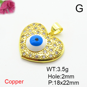 Brass Micro Pave Cubic Zirconia Pendants,with Enamel,Heart,Devil's Eye,Plated Gold,18x22mm,Hole:2mm,about 3.5g/pc,5 pcs/package,XFPC06798aajl-L002