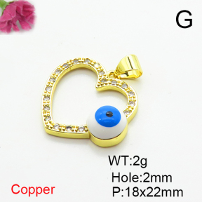 Brass Micro Pave Cubic Zirconia Pendants,with Enamel,Heart,Devil's Eye,Plated Gold,18x22mm,Hole:2mm,about 2g/pc,5 pcs/package,XFPC06801aajl-L002
