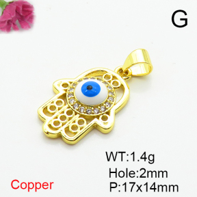 Brass Micro Pave Cubic Zirconia Pendants,with Enamel,Hamsa Hand/Hand of Fatima/Hand of Miriam,Devil's Eye,Plated Gold,17x14mm,Hole:2mm,about 1.4g/pc,5 pcs/package,XFPC06804avja-L002