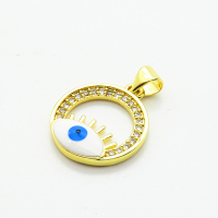 Brass Micro Pave Cubic Zirconia Pendants,with Enamel,Round,Devil's Eye,Plated Gold,16mm,Hole:2mm,about 1.7g/pc,5 pcs/package,XFPC06807vail-L002