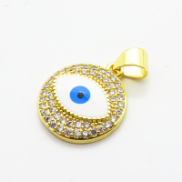 Brass Micro Pave Cubic Zirconia Pendants,with Enamel,Round,Devil's Eye,Plated Gold,13mm,Hole:2mm,about 1.4g/pc,5 pcs/package,XFPC06810avja-L002