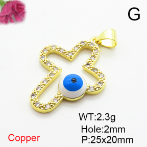 Brass Micro Pave Cubic Zirconia Pendants,with Enamel,Cross,Devil's Eye,Plated Gold,25x20mm,Hole:2mm,about 2.3g/pc,5 pcs/package,XFPC06812aajl-L002