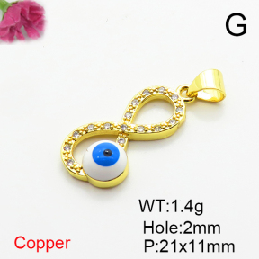 Brass Micro Pave Cubic Zirconia Pendants,with Enamel,Figure 8,Devil's Eye,Plated Gold,21x11mm,Hole:2mm,about 1.4g/pc,5 pcs/package,XFPC06815aajl-L002
