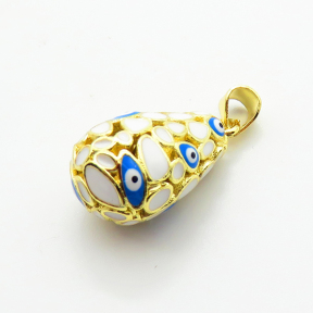 Brass Enamel Pendants,Water Drop,Devil's Eye,Plated Gold,Mixed Color,18x12mm,Hole:2mm,about 4.9g/pc,5 pcs/package,XFPC06827vbll-L002
