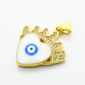 Brass Micro Pave Cubic Zirconia Pendants,with Enamel,Heart,Devil's Eye,Plated Gold,Mixed Color,20x22mm,Hole:2mm,about 2.8g/pc,5 pcs/package,XFPC06843aajl-L002