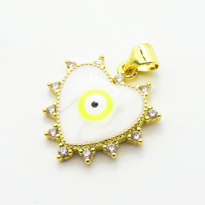 Brass Micro Pave Cubic Zirconia Pendants,with Enamel,Heart,Devil's Eye,Plated Gold,Mixed Color,18mm,Hole:2mm,about 2.2g/pc,5 pcs/package,XFPC06852avja-L002