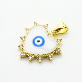 Brass Micro Pave Cubic Zirconia Pendants,with Enamel,Heart,Devil's Eye,Plated Gold,Mixed Color,18mm,Hole:2mm,about 2.2g/pc,5 pcs/package,XFPC06852avja-L002
