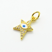 Brass Micro Pave Cubic Zirconia Pendants,with Enamel,Star,Devil's Eye,Plated Gold,12x9mm,Hole:2mm,about 0.6g/pc,5 pcs/package,XFPC06891vaia-L002