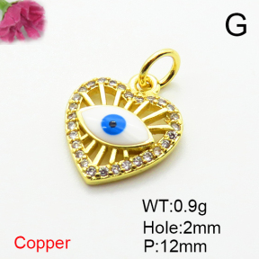 Brass Micro Pave Cubic Zirconia Pendants,with Enamel,Heart,Devil's Eye,Plated Gold,12mm,Hole:2mm,about 0.9g/pc,5 pcs/package,XFPC06894vail-L002