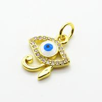 Brass Micro Pave Cubic Zirconia Pendants,with Enamel,Devil's Eye,Plated Gold,11x13mm,Hole:2mm,about 0.9g/pc,5 pcs/package,XFPC06897vaia-L002