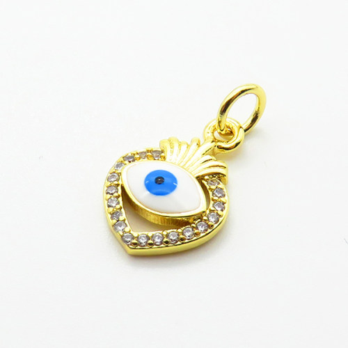 Brass Micro Pave Cubic Zirconia Pendants,with Enamel,Devil's Eye,Plated Gold,12x10mm,Hole:2mm,about 0.8g/pc,5 pcs/package,XFPC06900vaia-L002