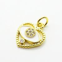 Brass Micro Pave Cubic Zirconia Pendants,with Enamel,Heart,Plated Gold,12mm,Hole:2mm,about 0.9g/pc,5 pcs/package,XFPC06909vaia-L002