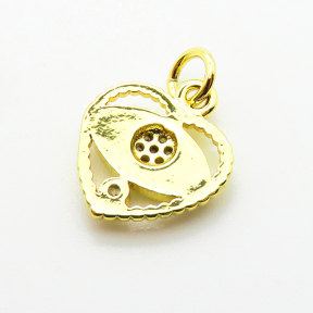 Brass Micro Pave Cubic Zirconia Pendants,with Enamel,Heart,Plated Gold,12mm,Hole:2mm,about 0.9g/pc,5 pcs/package,XFPC06909vaia-L002
