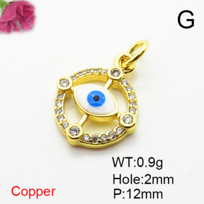 Brass Micro Pave Cubic Zirconia Pendants,with Enamel,Devil's Eye,Plated Gold,12mm,Hole:2mm,about 0.9g/pc,5 pcs/package,XFPC06912vail-L002
