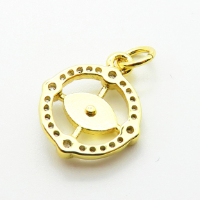 Brass Micro Pave Cubic Zirconia Pendants,with Enamel,Devil's Eye,Plated Gold,12mm,Hole:2mm,about 0.9g/pc,5 pcs/package,XFPC06912vail-L002