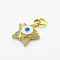 Brass Micro Pave Cubic Zirconia Pendants,with Enamel,Star,Devil's Eye,Plated Gold,11mm,Hole:2mm,about 0.9g/pc,5 pcs/package,XFPC06921vaia-L002