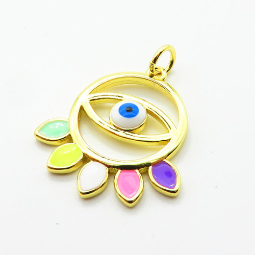 Brass Enamel Pendants,Round,Devil's Eye,Plated Gold,20mm,Hole:2mm,about 1.9g/pc,5 pcs/package,XFPC06924vaia-L002