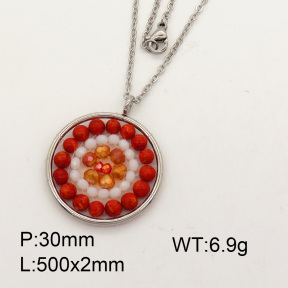 Natural  Red Coral  SS Necklace  3N4000725vbll-Y008