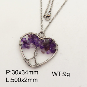 Natural  Amethyst  SS Necklace  3N4000729aajo-Y008