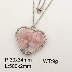 Natural  Rose Quartz  SS Necklace  3N4000730aajo-Y008