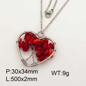 Natural  Red Coral  SS Necklace  3N4000732aajo-Y008