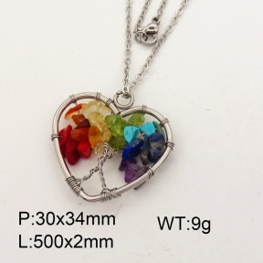 Natural  Multi-Colored Mixed Stone  SS Necklace  3N4000733aajo-Y008