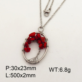 Natural  Red Coral  SS Necklace  3N4000734aajo-Y008