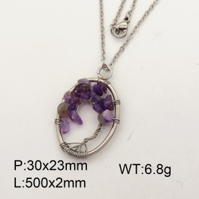 Natural  Amethyst  SS Necklace  3N4000738aajo-Y008